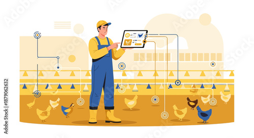 Modern poultry farm management with integrated technology for monitoring chicken health status