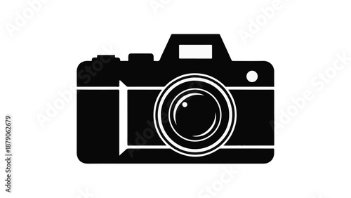 Black camera icon photography symbol on white background vector graphic illustration