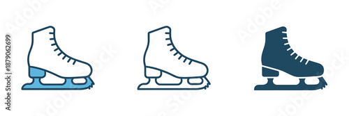 Three Ice Skates in Different Colors Set Illustration