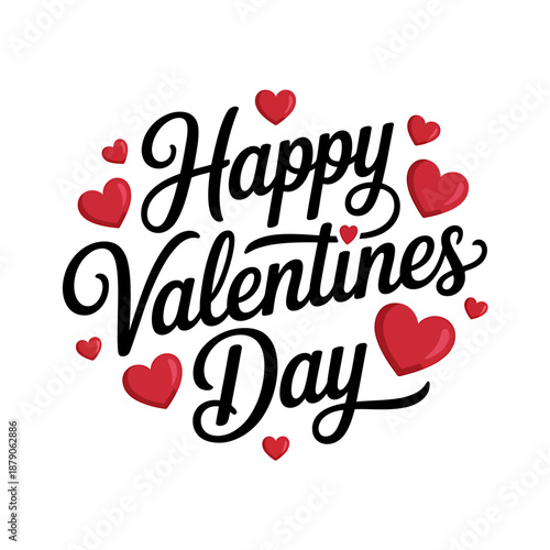 Happy Valentines Day Greeting Card with Red Hearts