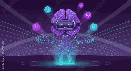 Virtual reality brain interface displaying emotion recognition with neural network