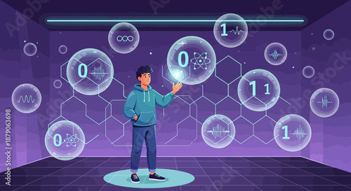 Visualization of digital data and modern technology in a futuristic environment for programmers