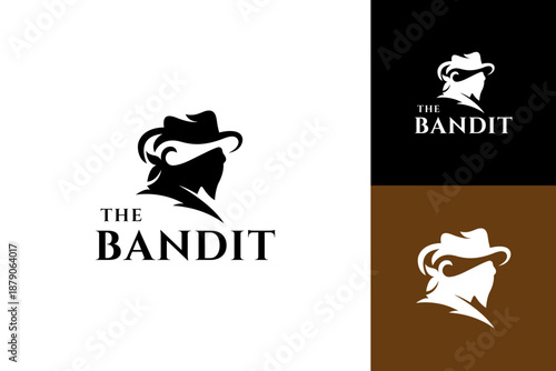Western Gunslinger Bandit Wild West Cowboy Gangster with Bandana Scarf Mask Silhouette Logo illustration