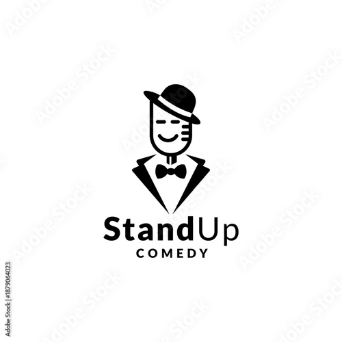 microphone wearing a hat in a stand up comedy show logo inspiration