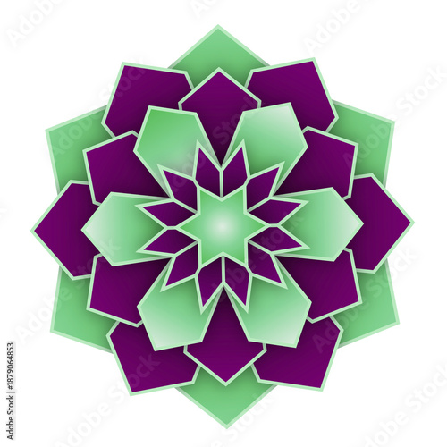 Purple and green flower mandala design element isolated on white background transparent background