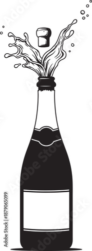 Black Bottle with White Label and Exploding Liquid also transparent background