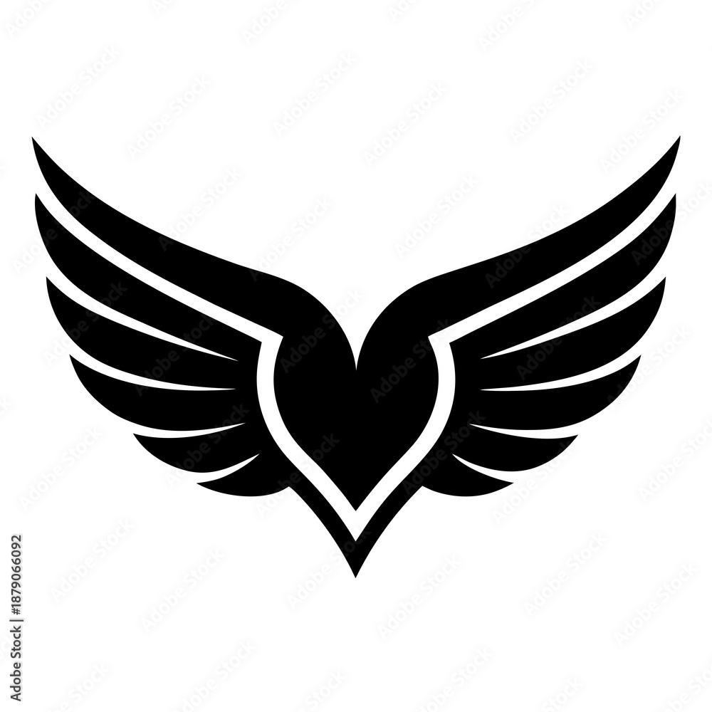 Obraz premium Title: A black and white of a heart with wings symme