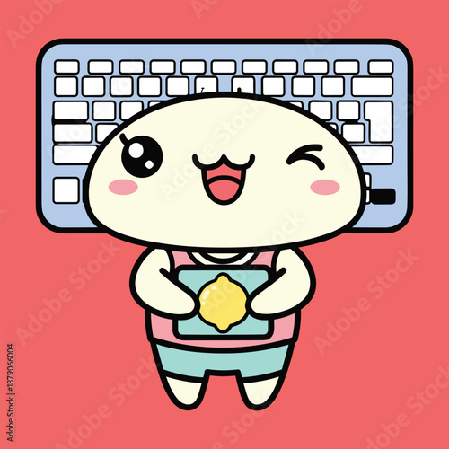 Cute cartoon character with a keyboard head and a yellow belly button