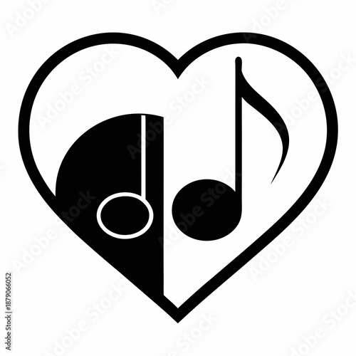 Title: A black and white of a heart-shaped with a musical note inside it