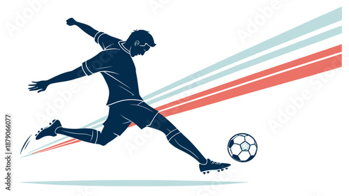 Dynamic soccer player kicking ball with motion lines