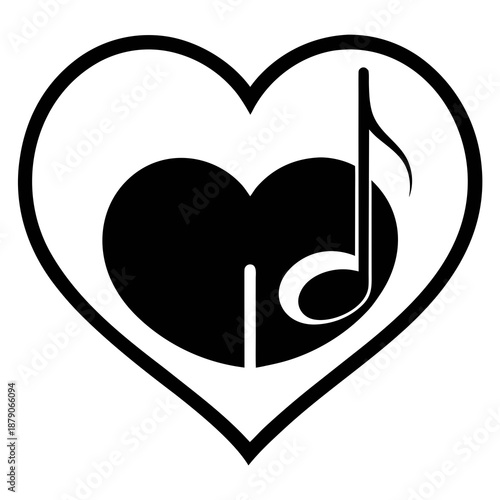 Title: A black and white of a heart shape with a musical note inside it