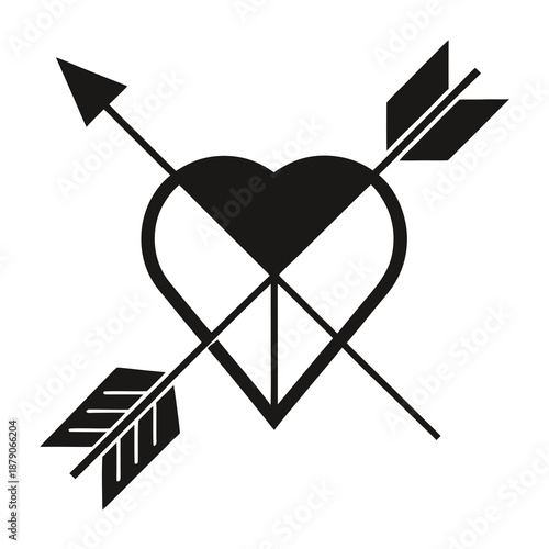 Title: A black heart pierced by two arrows on a white background