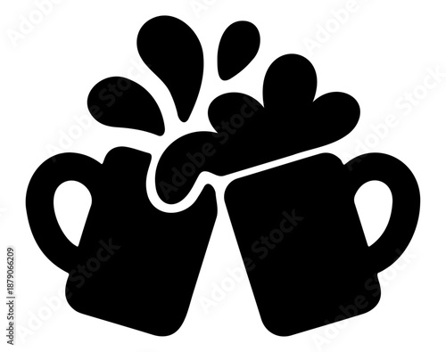 Two wine glasses clinking cheers icon vector illustration, transparent background, celebration concept, party toast, drink symbol, festive occasion, simple outline design