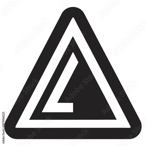 Title: A black and white of a triangular warning sign with multiple layers and rounded edges