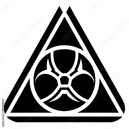 Title: Black and white triangular biohazard symbol with a trefoil inside