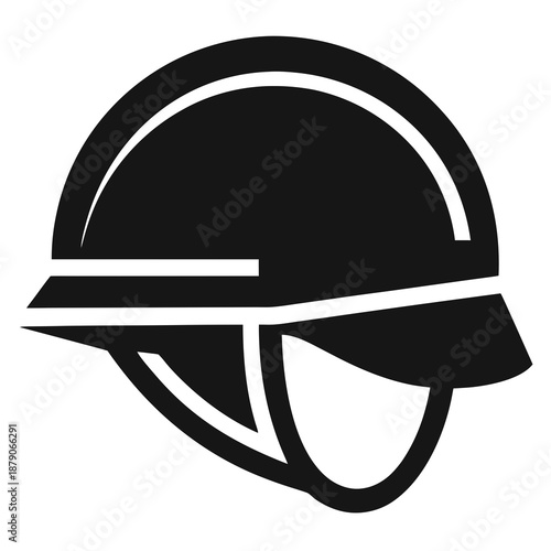 Title: A black and white of a hard hat with a diagonal line through it indicating prohibition or