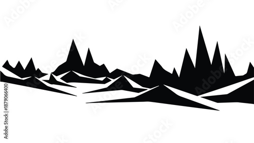 Mountain range landscape silhouette black and white illustration for design, nature, and outdoor concepts with modern graphic style