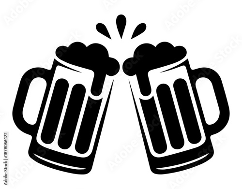 Beer mugs toasting silhouette vector design for celebration, party, cheers, pub, Oktoberfest and drink-themed decoration
