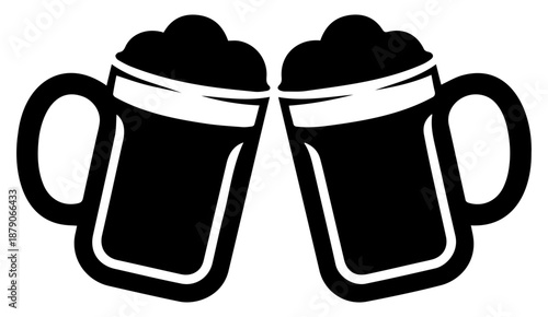 Beer mug silhouette vector, Two cheers beer mugs icon vector illustration