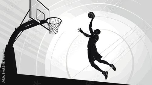 Professional basketball player dunking ball in modern court