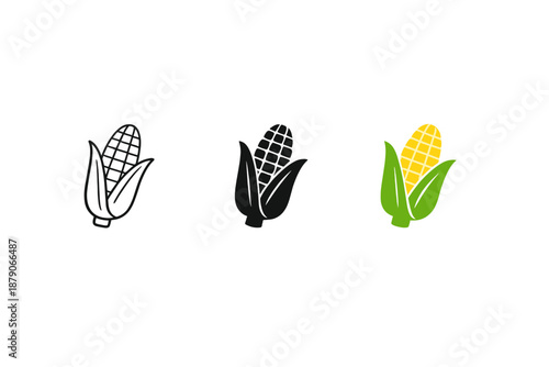Glowing yellow ear of corn with green husk on dark gradient background, minimal agricultural illustration highlighting harvest produce and neon light