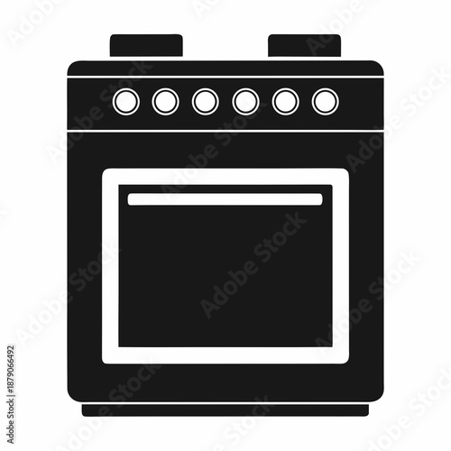 Title: Black and white line of a vintage electric oven with four knobs and a central door
