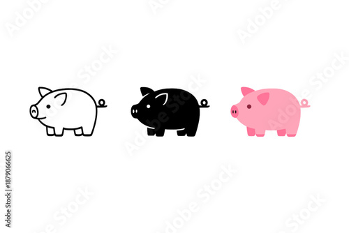 Three piggy bank silhouettes on a dark gradient background, with one glowing pink pig highlighting savings, focus, contrast, and financial concept