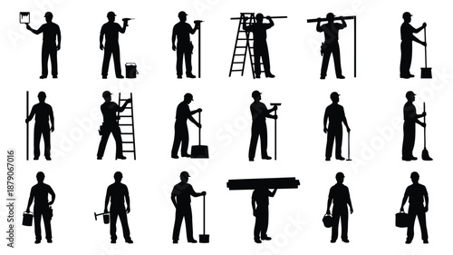 set of construction worker silhouettes