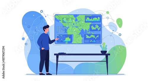 Global data analysis presentation with modern technology interface for business intelligence
