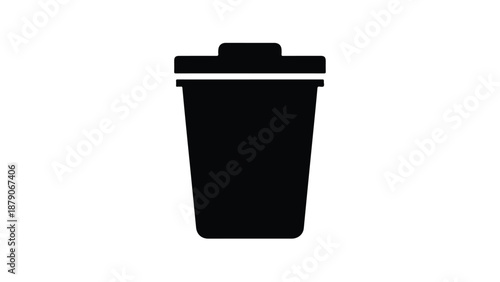 Black trash can recycling bin container with lid waste management disposal symbol icon