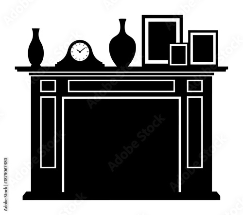 Minimalist Fireplace Mantel Silhouette - Vector Illustration