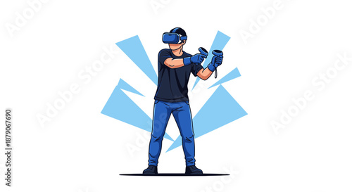 Immersive Virtual Reality Gaming Experience: A Vector Illustration of a Gamer with VR Headset