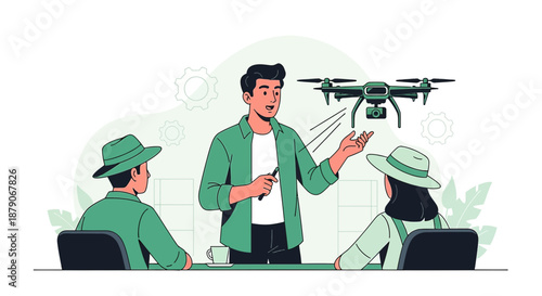 Innovative drone technology presentation delivered by professional in a business meeting setup