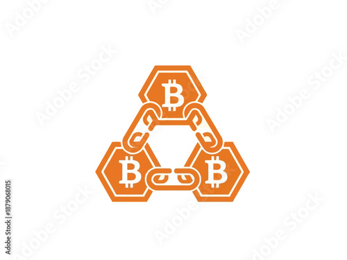 Bitcoin logo made of hexagons and chains in orange color