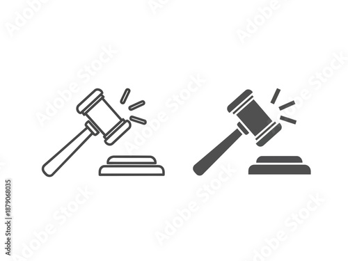 Two gavel icons in black and gray colors on for law and justice concepts