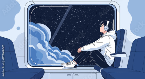 Lost in Thoughts Aboard a Night Train Contemplating Cosmic Dreams and Distant Horizons