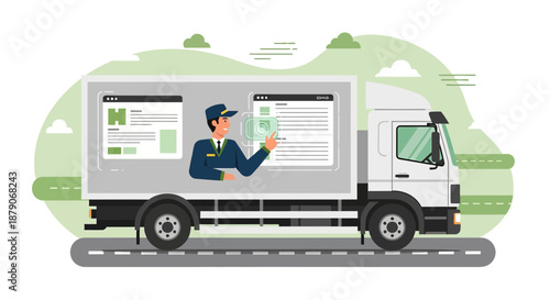 Modern delivery truck showcasing digital integration for enhanced logistics and customer experience