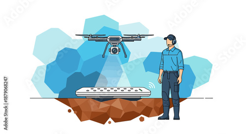 Modern drone operation illustration showcasing technological integration and surveillance systems