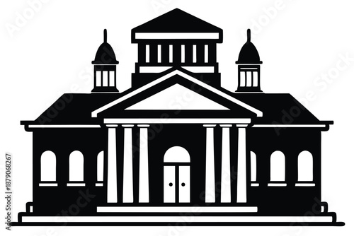 courthouse building line art silhouette vector illustration