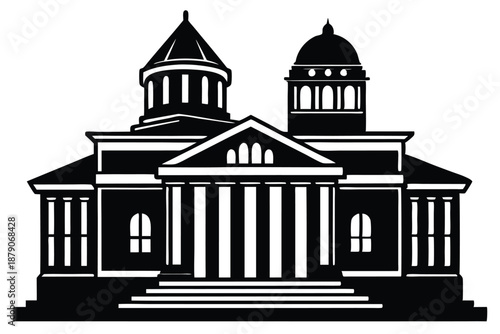 courthouse building line art silhouette vector illustration