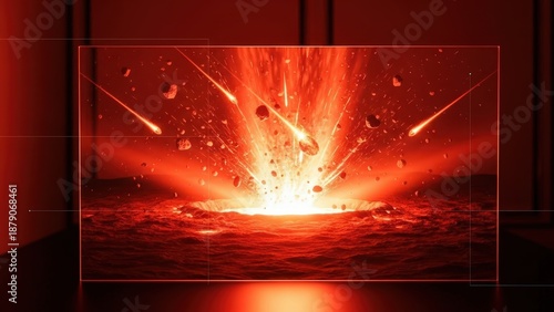 A dramatic explosion of fire and light in a dark space