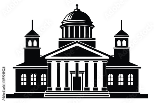 courthouse building line art silhouette vector illustration