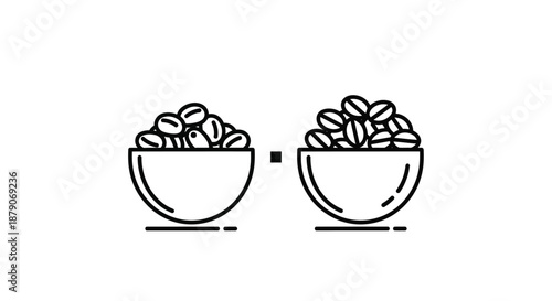 An illustration of two bowls of coffee beans on a white background