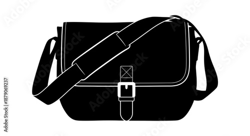 A sleek black messenger bag with a shoulder strap and buckle closure on a white background