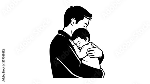 Loving father hugging his sleeping child vector illustration.