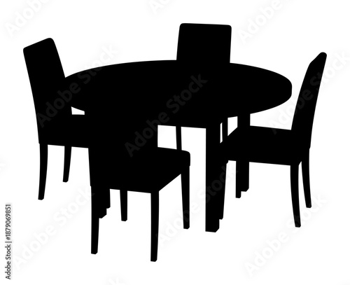Round Dining Table Silhouette - Minimalist Vector