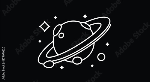 A minimalist illustration of a planet with rings in space