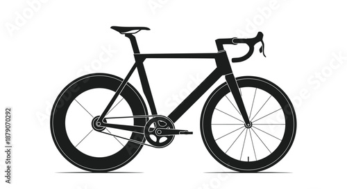 A sleek black bicycle with a minimalist design against a white background