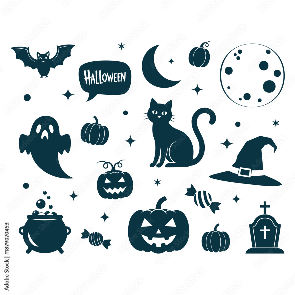 Obraz premium Halloween icons set with spooky symbols and characters