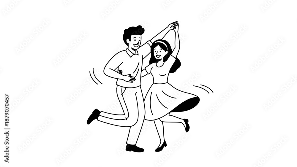 Fototapeta premium Happy young couple dancing together vector illustration.